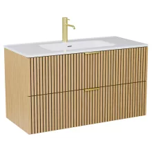 HD Parma Hickory 100 fali mosdószekrény szálcsiszolt arany fogantyúkkal