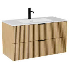   HD Parma Hickory 100/120 fali mosdószekrény matt fekete fogantyúkkal