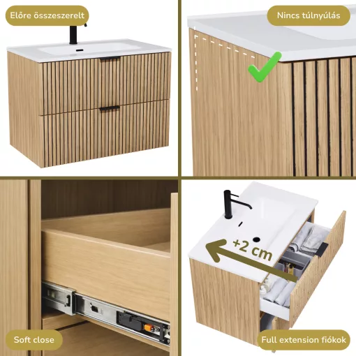 HD Parma Hickory 100/120 fali mosdószekrény matt fekete fogantyúkkal