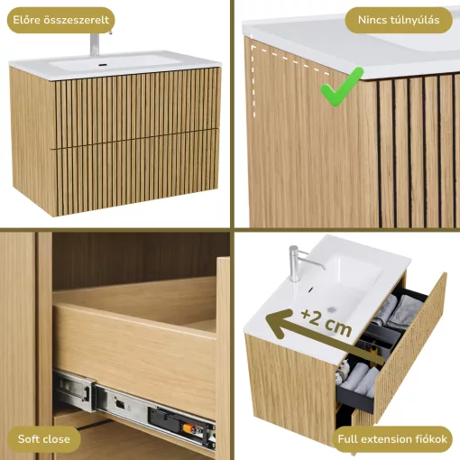 HD Parma Pro Hickory 100 fali mosdószekrény, push-to-open mechanizmussal