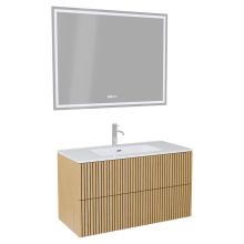 HD Parma Pro Hickory 100 komplett fürdőszoba bútor fali push-to-open mosdószekrénnyel és tükörrel