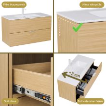 HD Palermo Hickory 100 komplett fürdőszoba bútor fali mosdószekrénnyel, matt fehér fogantyúkkal és tükörrel