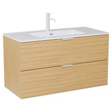 HD Palermo Hickory 100 komplett fürdőszoba bútor szett fali mosdószekrénnyel, matt fehér fogantyúkkal, tükörrel és magas szekrénnyel