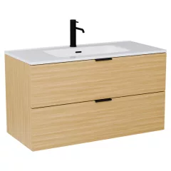   HD Palermo Hickory 100/120 fali mosdószekrény matt fekete fogantyúkkal