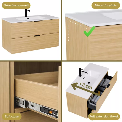 HD Palermo Hickory 100/120 fali mosdószekrény matt fekete fogantyúkkal