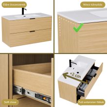 HD Palermo Hickory 100/120 komplett fürdőszoba bútor fali mosdószekrénnyel, matt fekete fogantyúkkal és tükörrel