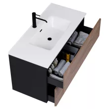 HD Aria Pro Black-Oak 100 fali mosdószekrény, push-to-open mechanizmussal