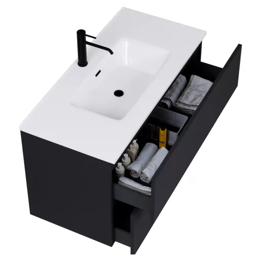 HD Aria Pro Black 100 fali mosdószekrény, push-to-open mechanizmussal