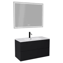 HD Aria Pro Black 100 komplett fürdőszoba bútor fali push-to-open mosdószekrénnyel és tükörrel
