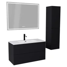 HD Aria Pro Black 100 komplett fürdőszoba bútor szett fali push-to-open mosdószekrénnyel, tükörrel és magasszekrénnyel