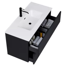 HD Aria Pro Black 100 komplett fürdőszoba bútor szett fali push-to-open mosdószekrénnyel, tükörrel és magasszekrénnyel
