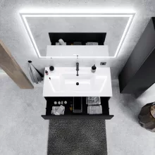 HD Aria Pro Black 100 komplett fürdőszoba bútor szett fali push-to-open mosdószekrénnyel, tükörrel és magasszekrénnyel