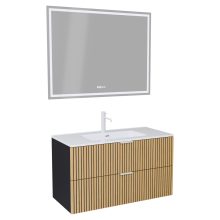 HD Parma Matt Black 100 komplett fürdőszoba bútor fali mosdószekrénnyel, matt fehér fogantyúkkal és tükörrel