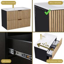 HD Parma Matt Black 100 komplett fürdőszoba bútor fali mosdószekrénnyel, szálcsiszolt arany fogantyúkkal és tükörrel