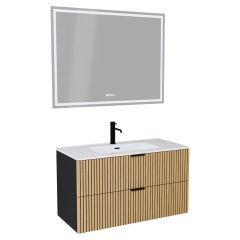   HD Parma Matt Black 100/120 komplett fürdőszoba bútor fali mosdószekrénnyel, matt fekete fogantyúkkal és tükörrel