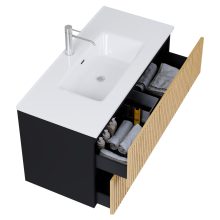 HD Parma Pro Matt Black 100 komplett fürdőszoba bútor fali push-to-open mosdószekrénnyel és tükörrel