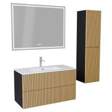 HD Parma Pro Matt Black 100 komplett fürdőszoba bútor szett fali push-to-open mosdószekrénnyel, tükörrel és magasszekrénnyel