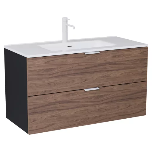 HD Palermo Black-Oak 100 fali mosdószekrény matt fehér fogantyúkkal