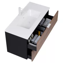 HD Palermo Black-Oak 100 fali mosdószekrény matt fehér fogantyúkkal