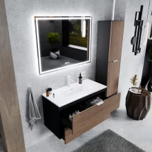 HD Palermo Black-Oak 100 fali mosdószekrény matt fehér fogantyúkkal