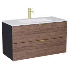 HD Palermo Black-Oak 100 fali mosdószekrény szálcsiszolt arany fogantyúkkal