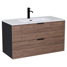 HD Palermo Black-Oak 100/120 komplett fürdőszoba bútor fali mosdószekrénnyel, matt fekete fogantyúkkal és tükörrel