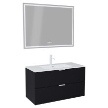 HD Palermo Matt Black 100 komplett fürdőszoba bútor fali mosdószekrénnyel, matt fehér fogantyúkkal és tükörrel