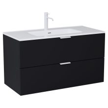 HD Palermo Matt Black 100 komplett fürdőszoba bútor fali mosdószekrénnyel, matt fehér fogantyúkkal és tükörrel