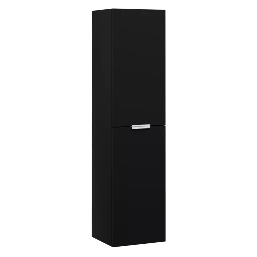 HD Palermo Matt Black 100 komplett fürdőszoba bútor szett fali mosdószekrénnyel, matt fehér fogantyúkkal, tükörrel és magasszekrénnyel