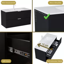 HD Palermo Matt Black 100 komplett fürdőszoba bútor szett fali mosdószekrénnyel, matt fehér fogantyúkkal, tükörrel és magasszekrénnyel