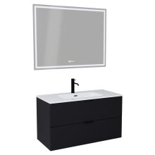 HD Palermo Matt Black 100/120 komplett fürdőszoba bútor fali mosdószekrénnyel, matt fekete fogantyúkkal és tükörrel