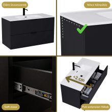 HD Palermo Matt Black 100/120 komplett fürdőszoba bútor szett fali mosdószekrénnyel, matt fekete fogantyúkkal, tükörrel és magasszekrénnyel