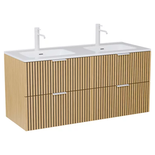 HD Parma Hickory 120 fali mosdószekrény matt fehér fogantyúkkal