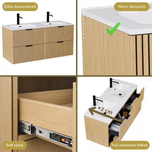 HD Parma Hickory 120 fali mosdószekrény matt fekete fogantyúkkal