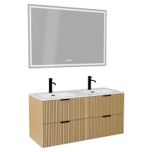 HD Parma Hickory 120 komplett fürdőszoba bútor fali mosdószekrénnyel, matt fekete fogantyúkkal és tükörrel