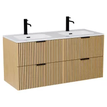 HD Parma Hickory 120 komplett fürdőszoba bútor fali mosdószekrénnyel, matt fekete fogantyúkkal és tükörrel