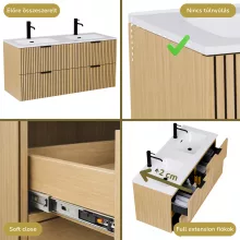 HD Parma Hickory 120 komplett fürdőszoba bútor fali mosdószekrénnyel, matt fekete fogantyúkkal és tükörrel