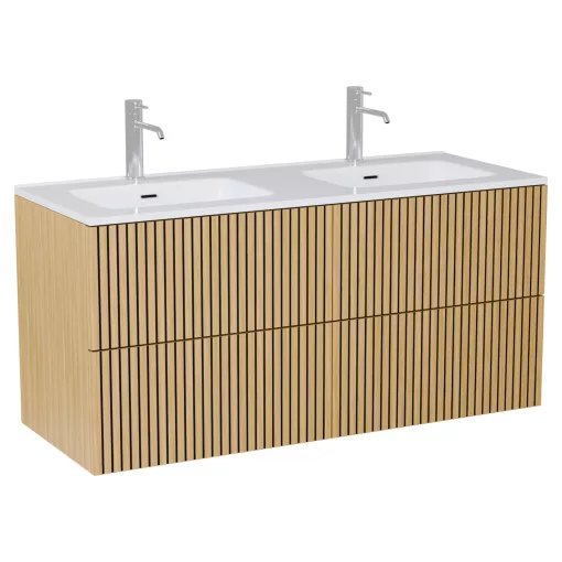 HD Parma Pro Hickory 120 komplett fürdőszoba bútor fali push-to-open mosdószekrénnyel és tükörrel