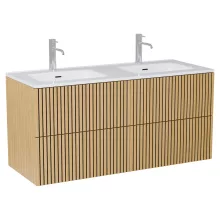 HD Parma Pro Hickory 120 komplett fürdőszoba bútor szett fali push-to-open mosdószekrénnyel, tükörrel és magasszekrénnyel