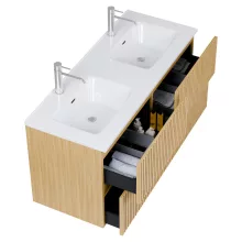 HD Parma Pro Hickory 120 komplett fürdőszoba bútor szett fali push-to-open mosdószekrénnyel, tükörrel és magasszekrénnyel