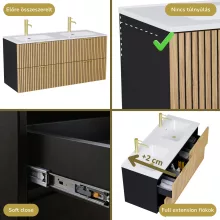 HD Parma Matt Black 120 komplett fürdőszoba bútor fali mosdószekrénnyel, szálcsiszolt arany fogantyúkkal és tükörrel