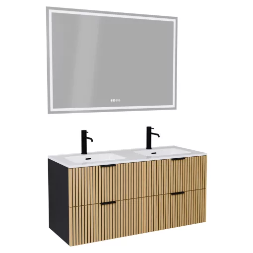 HD Parma Matt Black 120 komplett fürdőszoba bútor fali mosdószekrénnyel, matt fekete fogantyúkkal és tükörrel