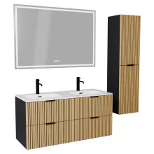 HD Parma Matt Black 120 komplett fürdőszoba bútor szett fali mosdószekrénnyel, matt fekete fogantyúkkal, tükörrel és magasszekrénnyel