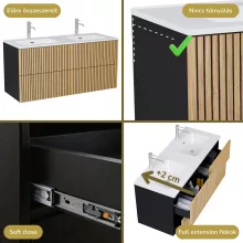 HD Parma Pro Matt Black 120 komplett fürdőszoba bútor szett fali push-to-open mosdószekrénnyel, tükörrel és magasszekrénnyel