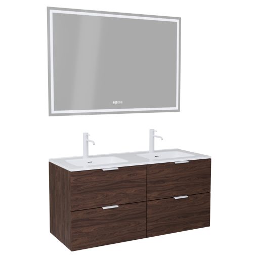 HD Palermo Matt Hazel 120 komplett fürdőszoba bútor fali mosdószekrénnyel, matt fehér fogantyúkkal és tükörrel