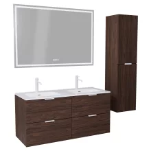 HD Palermo Matt Hazel 120 komplett fürdőszoba bútor szett fali mosdószekrénnyel, matt fehér fogantyúkkal, tükörrel és magasszekrénnyel