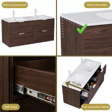 HD Palermo Matt Hazel 120 komplett fürdőszoba bútor szett fali mosdószekrénnyel, matt fehér fogantyúkkal, tükörrel és magasszekrénnyel