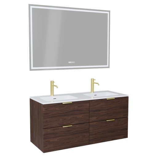 HD Palermo Matt Hazel 120 komplett fürdőszoba bútor fali mosdószekrénnyel, szálcsiszolt arany fogantyúkkal és tükörrel