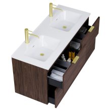 HD Palermo Matt Hazel 120 komplett fürdőszoba bútor fali mosdószekrénnyel, szálcsiszolt arany fogantyúkkal és tükörrel