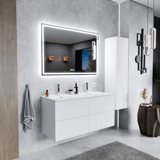 HD Aria Pro Silk Matt White 120 fali mosdószekrény, push-to-open mechanizmussal